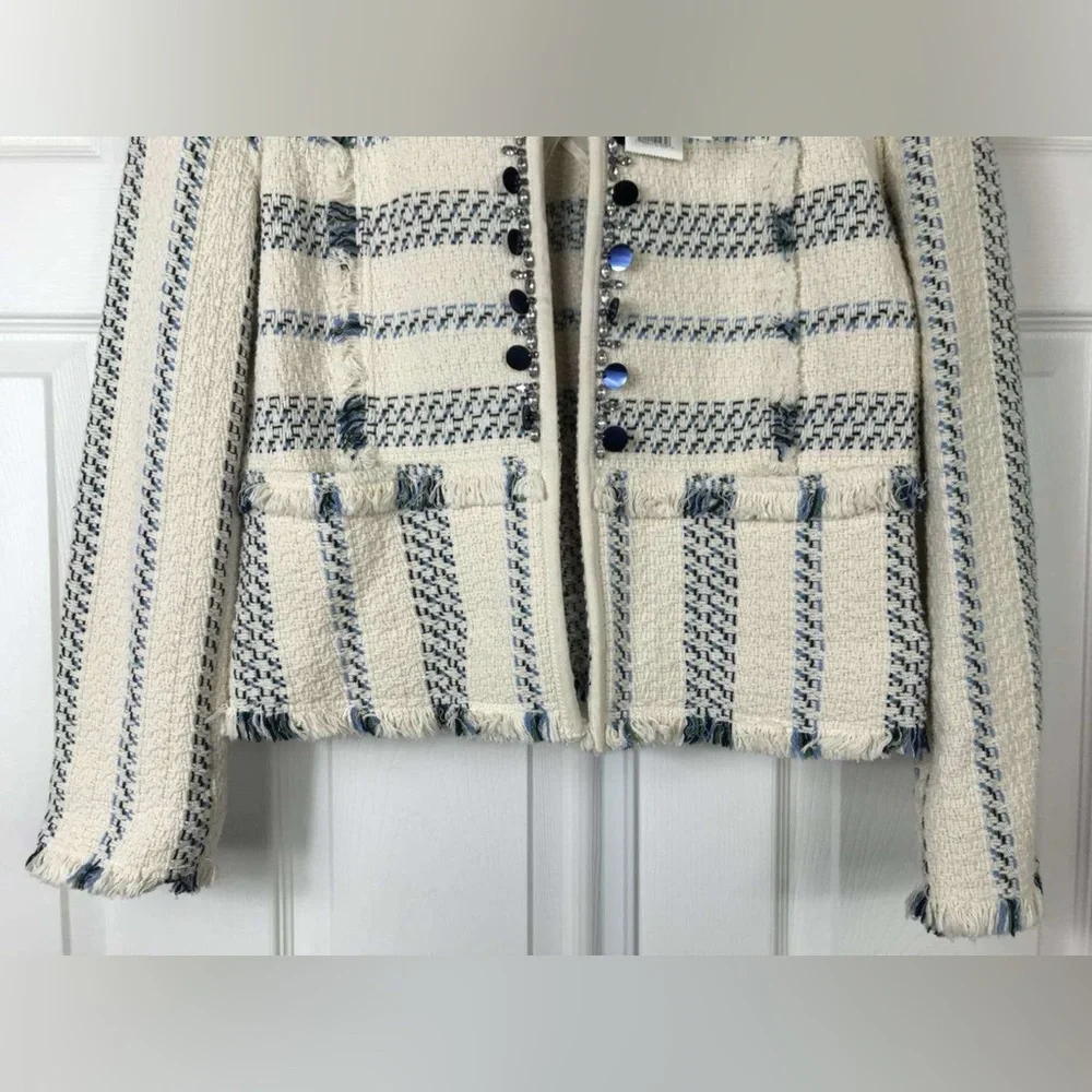 NWT $495 Tory Burch Abbot Embellished Striped Tweed Jacket